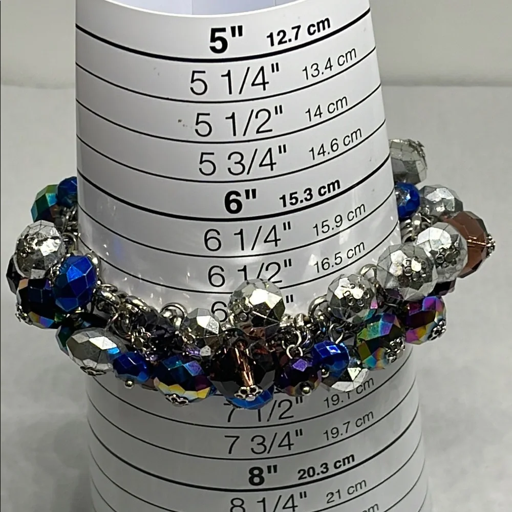 Large size Multicolor Beaded blue metallic cha cha style stretch Bracelet